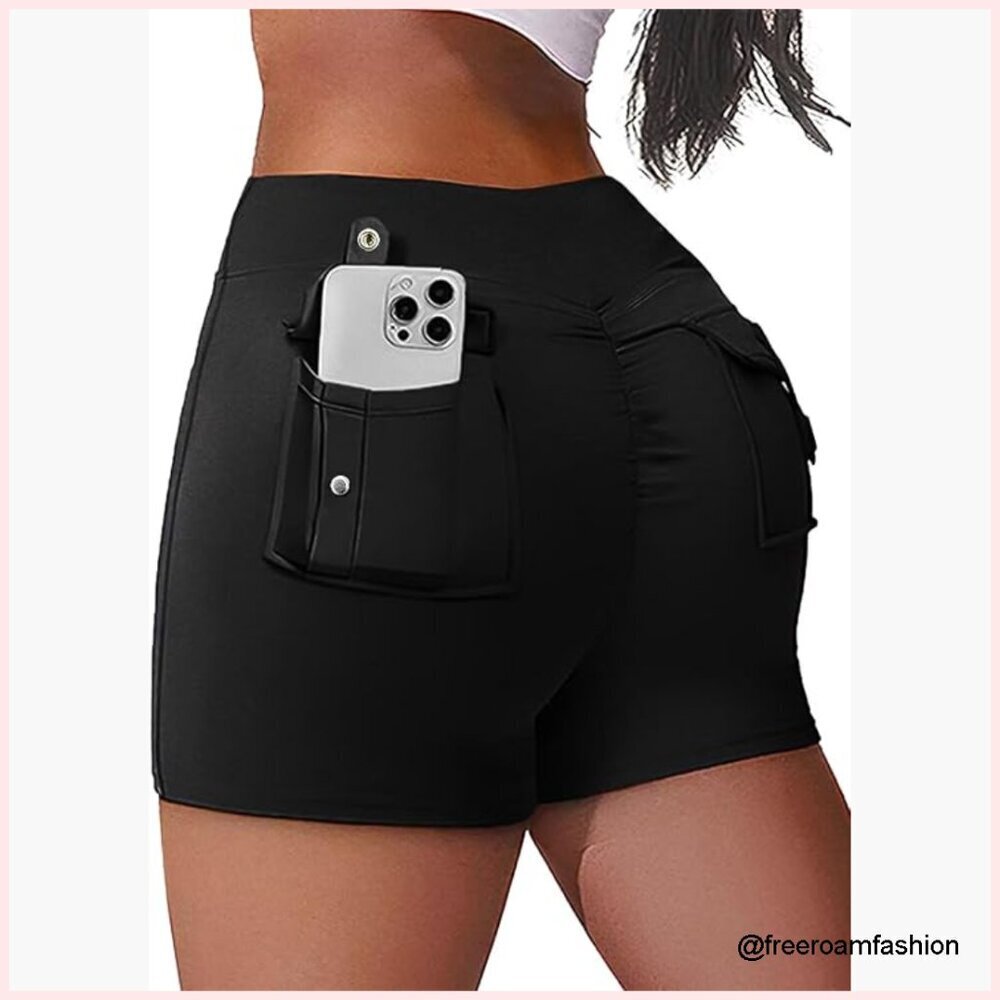 High Waisted Workout Shorts with Pockets Scrunch Butt Lifting Yoga Activewear